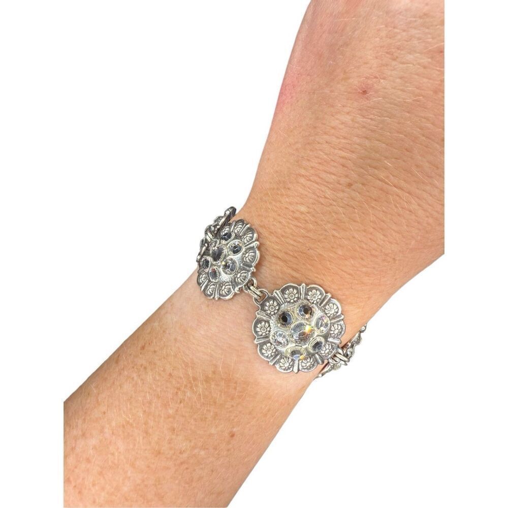 Anthropolgie silver and crystal metal bracelet